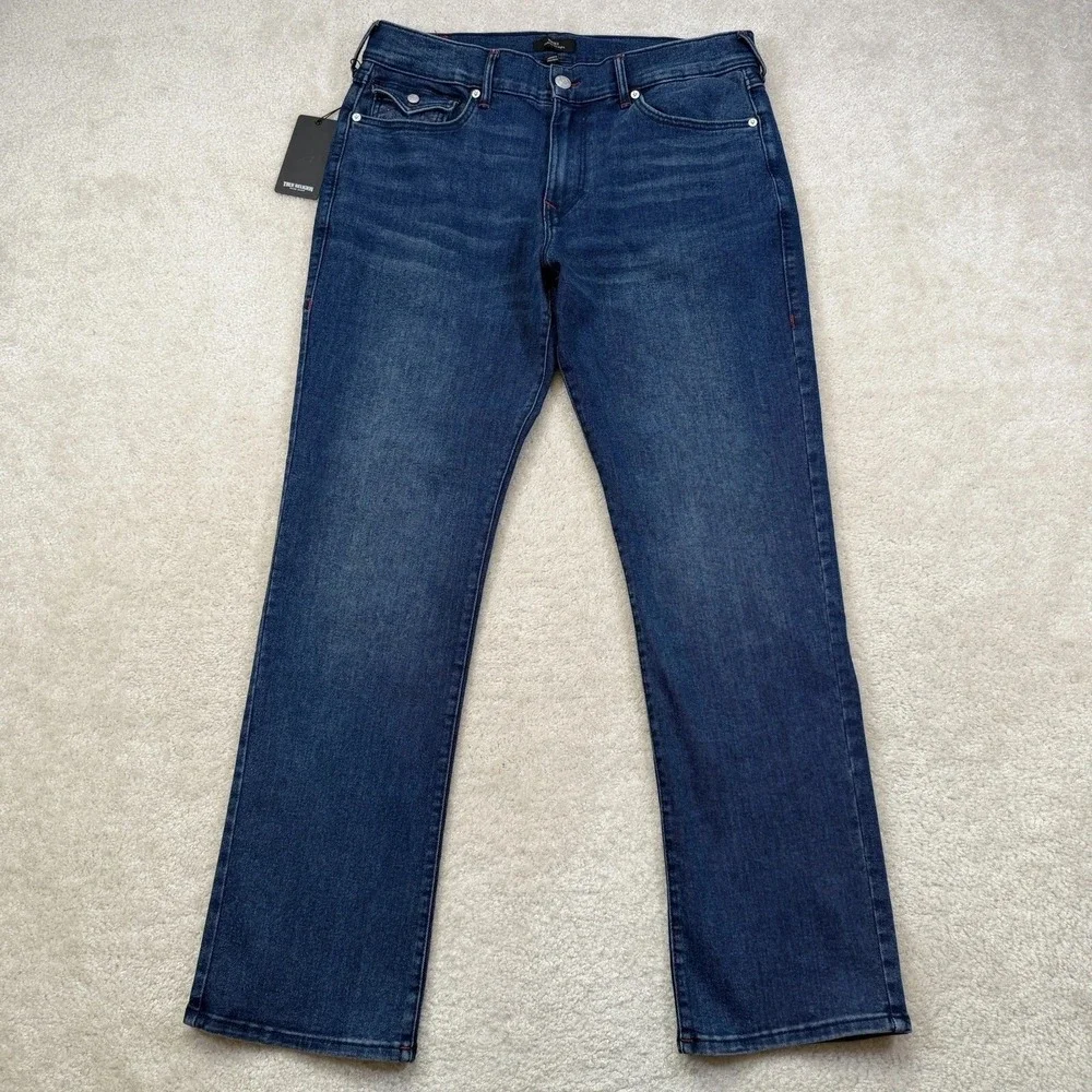 NWT True Religion Ricky Flap Straight Jean Mens 38 (36 Tag) Dark Shivering Wash